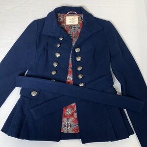 Free People Wool Peplum Military Pea Coat Navy Size 0